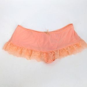 Vintage Sheer Mesh Pink Peach Skirted Lace Panties Sissy Stretchy Size Large